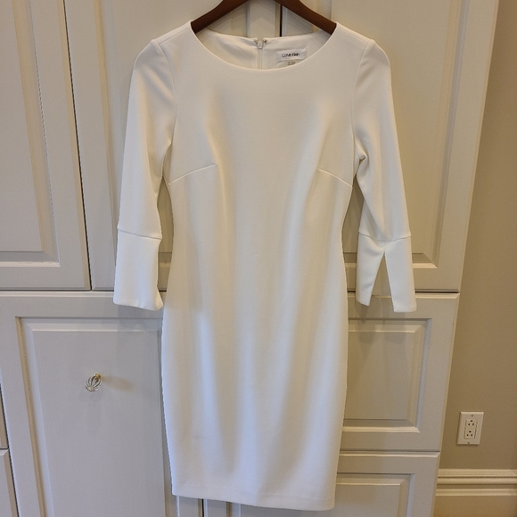 Calvin Klein Dresses & Skirts - Calvin Klein 3/4 Bell Sleeve Sheath Midi Cocktail Dress White Size 4